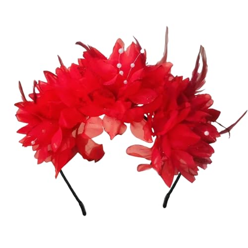 Itkcozcg Haarreif mit gefiederter Blume für Damen, übertriebener Karneval, rutschfest, Halloween, Fascinator, Haarband für formelle Abende von Itkcozcg