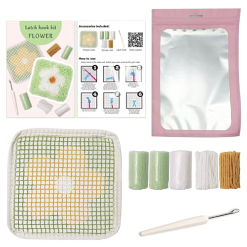 Itkcozcg Knüpfhaken-Set für Erwachsene und Kinder, Untersetzer-Bastelsets mit Blumenmuster, verriegelte Haken-Untersetzer-Kits, Heimdekorationen von Itkcozcg