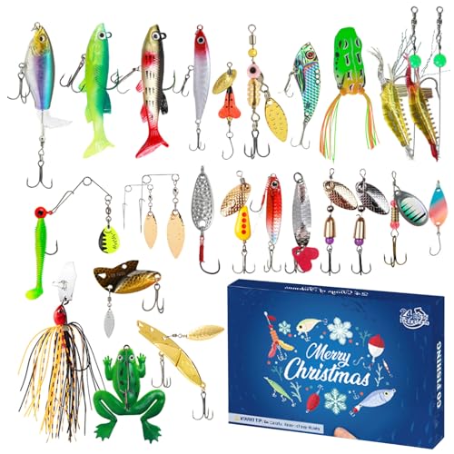 Itkcozcg Weihnachts-Angelzubehör Countdowns Merry Fishmas Adventskalender, 24 Tage Angelköder für Wassersport-Fans von Itkcozcg