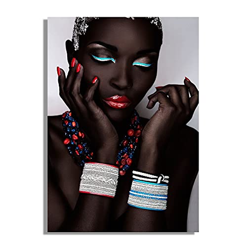 Malen nach Zahlen Kits Beauty Portrait afrikanischer weiblicher indischer Frau mit roten Lippen mit Pinsel und Acrylpigmenten DIY Leinwand Gemälde für Erwachsene Anfänger 30x40cm rahmenlos von Itnquc