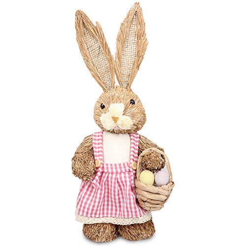 Itonash Osterhase, Stehend, Hase, Stehend, Strohkaninchen, Ostersimulation, Hase für Ostern, Heimdekoration, Ostergeschenk (6Rosa) von Itonash