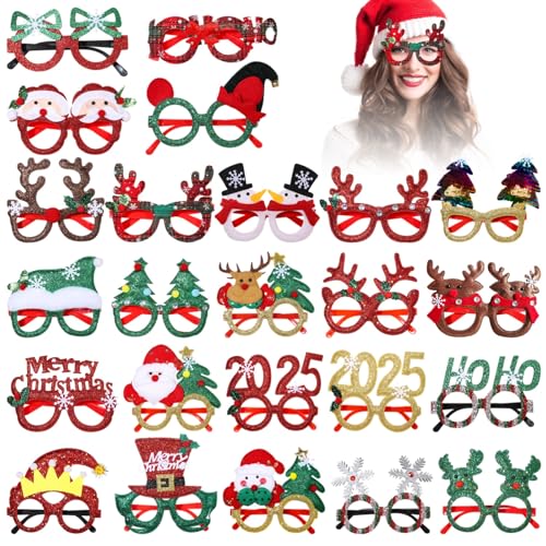 24 Stück Weihnachtsbrille Lustige Brille Glitzernde Party Gläser Rahmen Weihnachten Foto Requisiten Kreative Weihnachtsgläser Nette Partybrille für Weihnachtenskostüm deko Partydekoration Erwachse von Itoyx