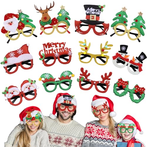 Itoyx Weihnachtsbrillen,12 Stück Partybrillen Set fotobox weihnachtsassesoires weihnachten brille weihnachtsmützen weihnachtsverkleidungen Kinder Partybrillen Lustige Brille für Partydekoration (001) von Itoyx