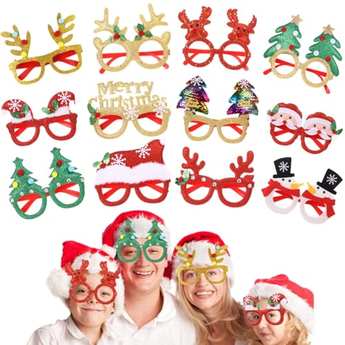 Itoyx Weihnachtsbrillen,12 Stück Partybrillen Set fotobox weihnachtsassesoires weihnachten brille weihnachtsmützen weihnachtsverkleidungen Kinder Partybrillen Lustige Brille für Partydekoration (002) von Itoyx