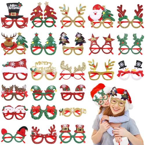 Itoyx Weihnachtsbrillen,24 Stück Partybrillen Set fotobox weihnachtsassesoires weihnachten brille weihnachtsmützen weihnachtsverkleidungen Kinder Partybrillen Lustige Brille für Partydekoration von Itoyx