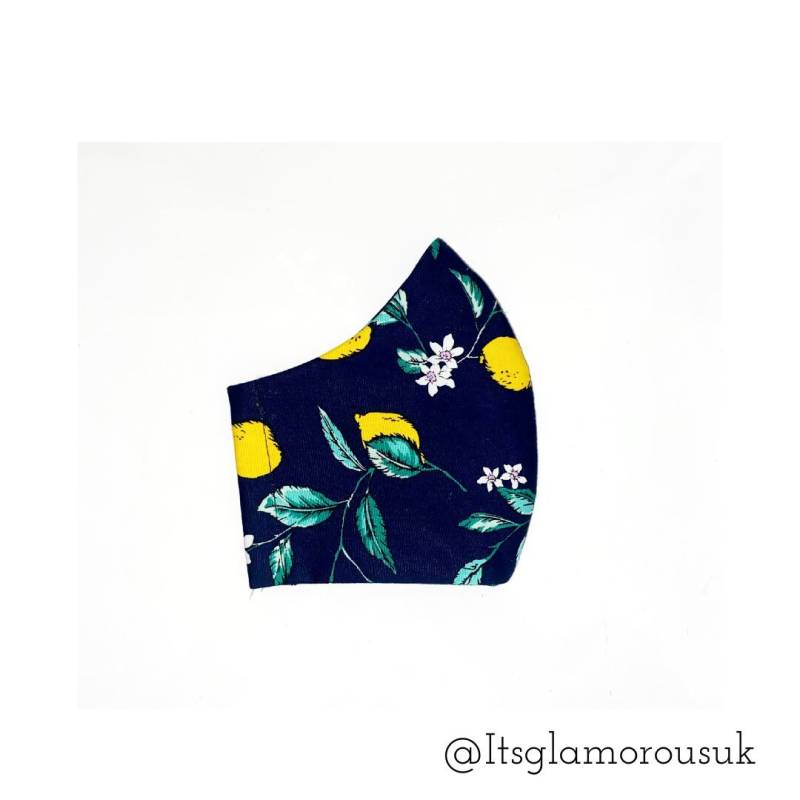 Briefkasten Geschenk - Lemon Print Handgemachte Baumwoll Gesichtsmaske Uk Made Luxusmasken Doppellagig Gemusterte Wiederverwendbar Waschbar von ItsGlamorousUK