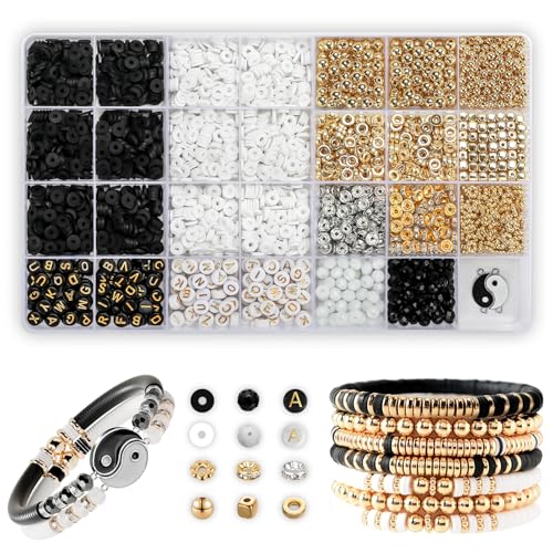 Iyoware Clay Beads Freundschaftsarmband-Bastelset für Frauen, Gold-Salatperlen, Armband-Perlen-Set mit Charms für beste Freundin, Freund (ohne Schnur) von Iyoware