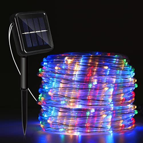 Izrielar LED Lichterkette Solarbetrieben, 10m 100 LEDs Solar Lichtschlauch, IP65 Wasserdicht 8 Modi LED Schlauch für Auße für Garten, Balkon, Hochzeit, Party Weihnachtsbeleuchtung, Bunt von Izrielar