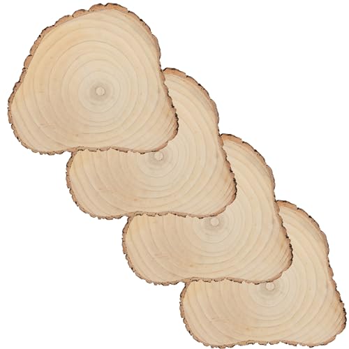 J-Line Baumscheibe 40cm (4er Set), Holzscheibe, Holzbrett Deko, dekoratieve Holzplatte als Serviertablett, Tischdeko oder zum Basteln, multifunktionale Baumscheibe Paulownia Holz, 40 x 34,5 von J-Line