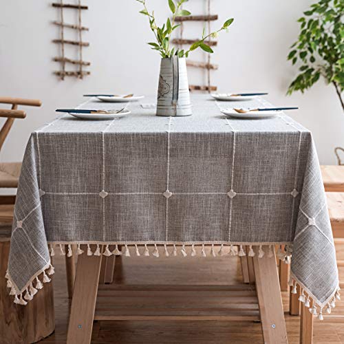 JaeMoose Quaste Tischdecke Rechteckige Tischdecke Baumwolle Leinen Tischdecke Geeignet für Home Küche Dekoration (140 x 180 cm, Grau Kariert) von JaeMoose