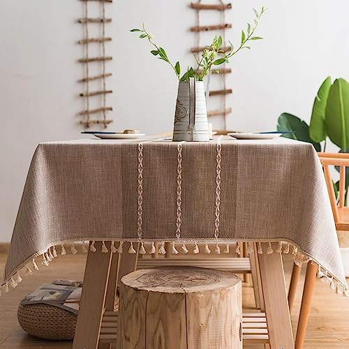 JaeMoose Tischdecke Abwaschbar Leinen Baumwolle Tischtuch Rechteckig Tisch Decke Waschbare Tafeldecke für Home Küche Speisetisch Tisch Decken Deko Party(Khaki, 140 x 240 cm) von JaeMoose