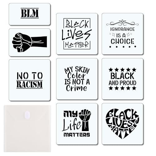 Black Lives Matter Schablonen, 9-teiliges Set, BLM, wiederverwendbare Schablonen für Farbe, Kreide, Kunstwerke, Stifte, 14 x 14 cm, mit Aufbewahrungstasche von J&J'S TOYSCAPE