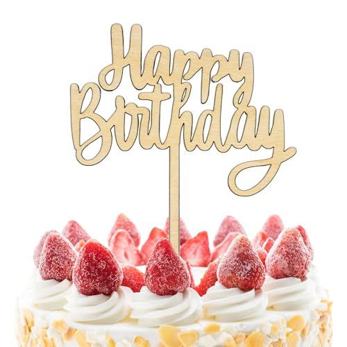 J&M DECO Torten Topper Holz 15 x 20 cm – Happy Birthday Cake Topper – Tortendeko Geburtstag – Essbare Kuchendeko – Deko für Torte 4mm – Nachhaltig & Lebensmittelecht – Made in EU von J&M DECO