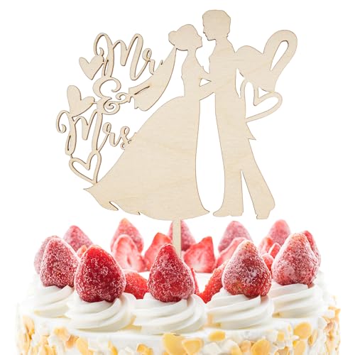 J&M DECO Torten Topper Holz 15 x 20 cm – Hochzeit Cake Topper – Tortendeko Geburtstag – Essbare Kuchendeko – Deko für Torte 4mm – Nachhaltig & Lebensmittelecht – Made in EU von J&M DECO