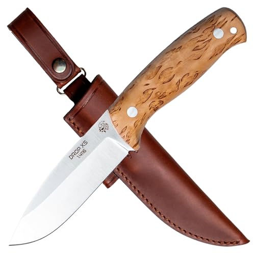 J&V Messer mit feststehender Klinge für Outdoor Survival Bushcraft Jagd und Angeln, Full Tang, 10 cm Klinge, Lederscheide, Handgefertigt in Spanien, Full Tang Knife von J&V