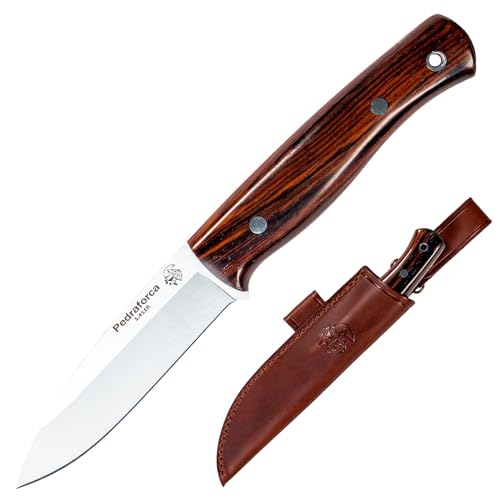 J&V ADVENTURE KNIVES PEDRAFORCA Messer mit feststehender Klinge für Outdoor Survival Bushcraft Jagd und Angeln, Full Tang, 10,5 cm Klinge, Lederscheide, Handgefertigt in Spanien, Full Tang Knife von J&V