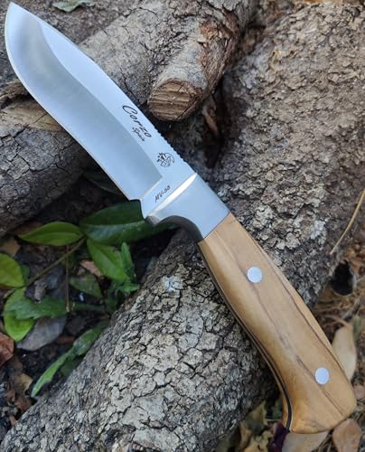 J&V CORZO Messer mit feststehender Klinge für Outdoor Survival Bushcraft Jagd und Angeln, Full Tang, 10 cm Klinge, Lederscheide, Handgefertigt in Spanien, Full Tang Knife von J&V