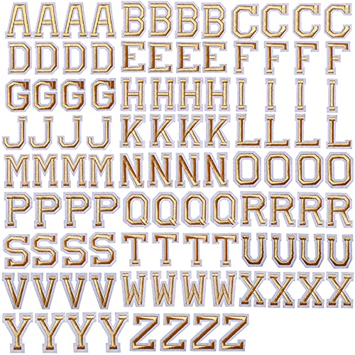 J.CARP 104Pcs Gold Alphabet A to Z Patches, Iron on Sew on Letters for Clothing, Hats, Shoes, Backpacks, Handbags, Jeans, Jackets etc. von J.CARP