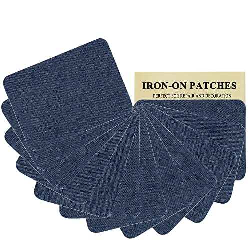 J.CARP Denim-Jeansflicken zum Aufbügeln für Jeans innen und außen, 100% Baumwolle mit starkem Kleber, blaues Reparatur-Dekorationsset, 12-teilig, Größe 7,6 x 10,2 cm, dunkel Blau von J.CARP