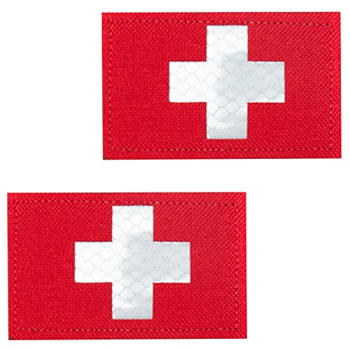 2 Stück IR reflektierende Medic Patches Taktische Militär-Patches, Infrarot IR EMS EMT MED Medizinisches rotes Kreuz Moral Klettverschluss Abzeichen Erste-Hilfe-Patches von J.CARP