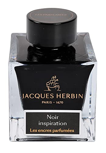 Jacques Herbin 14709JT - Tintenflakon 50 ml / Dufttinte / parfümierte Tinte, für Füllfederhalter und Tintenroller geeignet, ideal für Korrepondenz und Kalligraphie, Schwarz, 1 Stück von J.Herbin