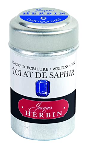 Jacques Herbin20116T - Dose mit 6 Tintenpatronen Standard-Format, für Füllfederhalter und Tintenroller geeignet, ideal für Kalligraphie, Korrespondenz und Lettering, Saphirblau, 1 Stück von Jacques Herbin