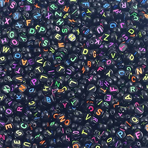 7 mm schwarzweiße Acrylperlen mit zufälligen Buchstaben, rund, flach, Alphabet-Abstandshalter für Schmuckherstellung, handgefertigt, DIY-Armband, Halskette (Farbe: B, Größe: 200 Stück) (A 200 Stück) von J2Q744AOLPP