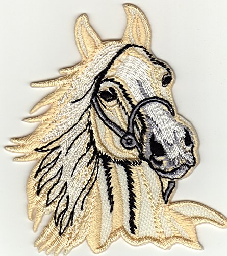 Aufnäher Bügelbild Aufbügler iron on Patch Pferd Pferdekopf Reiten Sport Cowboy (beige (groß)) von JAB Seller