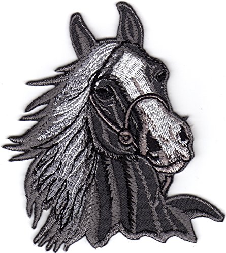 Aufnäher Bügelbild Aufbügler iron on Patch Pferd Pferdekopf Reiten Sport Cowboy (grau) von JAB Seller