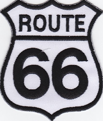 Aufnäher Bügelbild Aufbügler iron on Patch Route 66 Highway USA Kult Schwarz weiß von JAB Seller