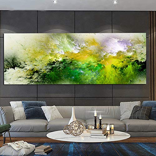 Große grüne Farbwolke, abstraktes Ölgemälde, natürliches Wandbild für Wohnzimmer, Leinwand, moderne Kunst, Poster und Druck, 60 x 180 cm, rahmenlos von JACBON