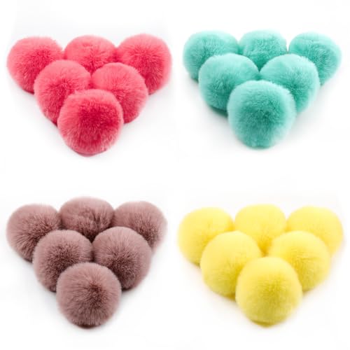 Jackanna Bunte Plüsch Pom Poms Flauschige Plüsch Pom Poms Kunstpelz Pom Poms Für Hut Hut Schuhe Schal Weihnachtsdekoration Anhänger Schlüsselanhänger DIY Zubehör (4 Farben (24Stück)-2) von JACKANNA