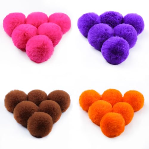 Jackanna Bunte Plüsch Pom Poms Flauschige Plüsch Pom Poms Kunstpelz Pom Poms Für Hut Hut Schuhe Schal Weihnachtsdekoration Anhänger Schlüsselanhänger DIY Zubehör (4 Farben (24Stück)-6) von JACKANNA