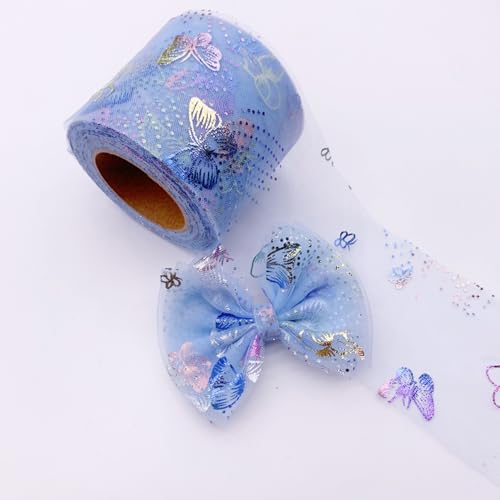 Jackanna Bunte Schmetterling Pailletten, Geeignet für Tischdecke Stuhl Schärpe Schleifen, Hochzeiten Geburtstage, Kinder Haarschmuck Schleifen Zubehör Gurtband (Blau, 25-Yard-Bolzen) von JACKANNA