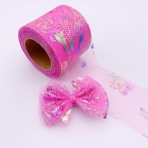 Jackanna Bunte Schmetterling Pailletten, Geeignet für Tischdecke Stuhl Schärpe Schleifen, Hochzeiten Geburtstage, Kinder Haarschmuck Schleifen Zubehör Gurtband (Rot2, 25-Yard-Bolzen) von JACKANNA