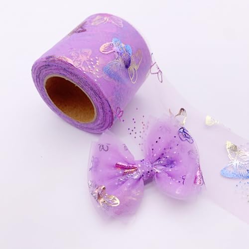 Jackanna Bunte Schmetterling Pailletten, Geeignet für Tischdecke Stuhl Schärpe Schleifen, Hochzeiten Geburtstage, Kinder Haarschmuck Schleifen Zubehör Gurtband (Violett, 25-Yard-Bolzen) von JACKANNA