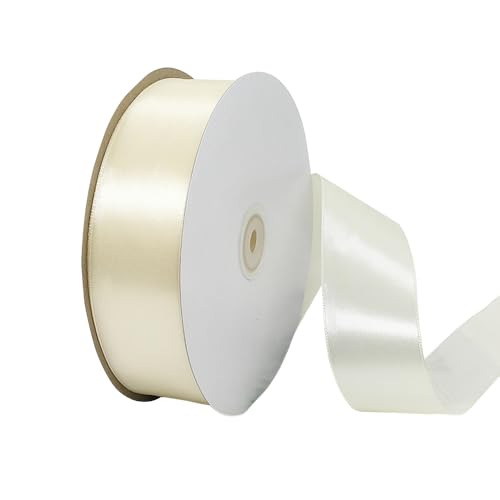 Jackanna Satinband Geschenkband Breit, Schleifenband Seidenband Stoffband zum Basteln Geschenkverpackung, Dekoband für Weihnachtsdeko Hochzeit Geburtstag Party (Beige, 100-Yard) von JACKANNA