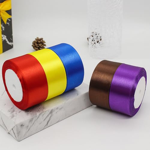 Satinband Rot, 22 m Rotes Band Große Schleife Satinband, Schleifenband Rot Breit für Verpacken von Geschenken Weihnachten Hochzeit Dekorieren Eröffnungszeremonie (5-Farben-Kombination01, 3cm breit) von JACKANNA