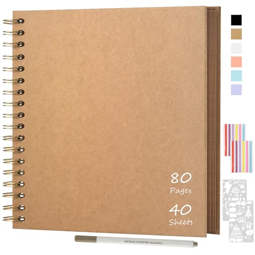 JAECU Fotoalbum zum Selbstgestalten und Einkleben 24x24cm, DIY Spiralalbum Scrapbook Album 80 Seiten Fotobuch, Fotoalben Gästebuch Für Geburtstag Hochzeit (Khaki) von JAECU