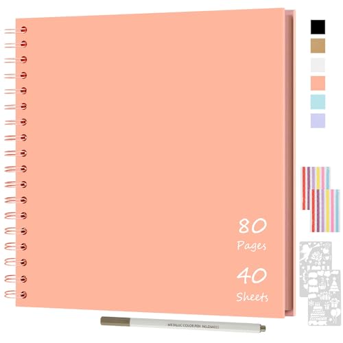 JAECU Fotoalbum zum Selbstgestalten und Einkleben 24x24cm, DIY Spiralalbum Scrapbook Album 80 Seiten Fotobuch, Fotoalben Gästebuch Für Geburtstag Hochzeit (Rosa) von JAECU