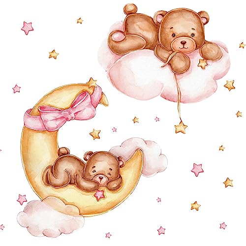 JAHEMU Wandtattoo Bär Wandsticker cartoon mit Sterne Mond Wandaufkleber Kinderzimmer Wohnzimmer Schlafzimmer Wanddekoration von JAHEMU