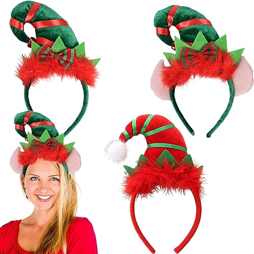 JAHEMU Weihnachtsstirnband Elfen Weihnachts Haarreif Stirnbänder Weihnachten Haarschmuck Karneval Party Kopfschmuck für Erwachsene und Kinder 3 Stück von JAHEMU