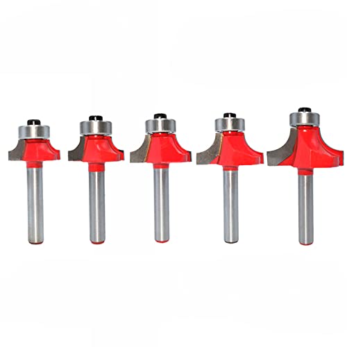 5pcs 6mm 1/4" Schaftecke Round Over Router Bit mit Lagerreinigung Bündigfräser für Holz Holzbearbeitungswerkzeug MC01065,6mm Schaft von JAINGU