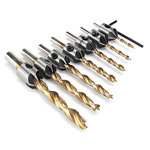 7Pcs 3-10mm Senker Bohrer Set Drei-Punkte-Drill Set Zimmerei Werkzeug zum Holzwerkzeug mit Hexagon L-Schlüssel Boring von JAINGU