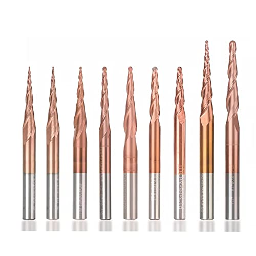 JAINGU 1pc Ball Nose Tapered End Mills HRC62 Carbide CNC Carving Bit Engraving Router Bit R0.25-R2.0 Wood Metal Milling Cutter Endmill,R0,5x15x3,175x40 von JAINGU