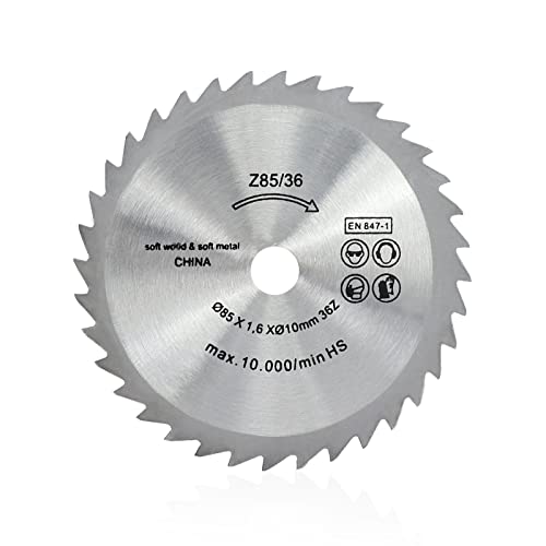 JAINGU 85 mm Mini-Elektrosägeblatt 36T HSS-Kreissägeblatt 85 x 1,6 x 10 mm Holzbearbeitungs-Trennscheibe von JAINGU