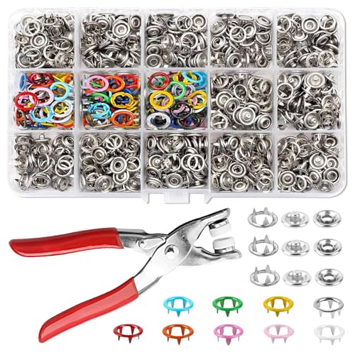 JALEVID 150 Sets Druckknopf Set mit Zange, Druckknöpfe für Kleidung, Feste Knöpfe Werkzeug, druckknöpfe ohne nähen mit Druckknopfzange, Rostfrei, 9.5 mm, DIY Druckknopf für Bekleidung Taschen von JALEVID