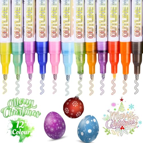 JALEVID Glitzerstifte Magische Stifte, Outline Stifte 12stk. Glitzerstifte Geschenke für Mädchen, Ostern Basteln Zauberstifte, Glitzer Filzstifte für Steine Bemalen von JALEVID