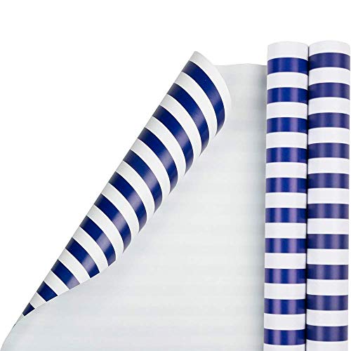 JAM PAPER Geschenkpapier - Gestreiftes Geschenkpapier - 2,3 Sq M pro Rolle - Blauweisse Streifen - 2/Packung von JAM Paper