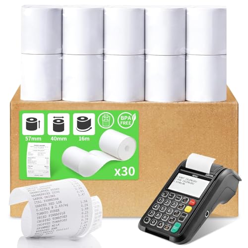 JAMATA Kassenrollen, Thermische Papierrollen 57mm*37mm für Mobildrucker, Packung mit 30 Rollen - Ideal für Büros, Shops & Home Office, Hochwertige Ausdrucke ohne Stausschnitte von JAMATA